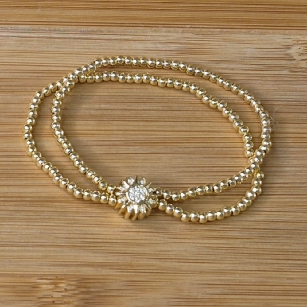Stainless Steel Gold Beaded Flower Bracelet